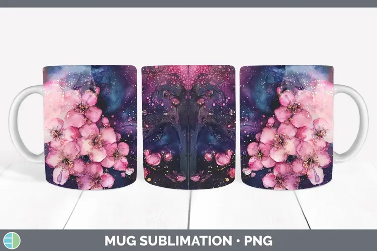 Galaxy Cherry Blossom Mug Wrap Sublimation Coffee Cup Design