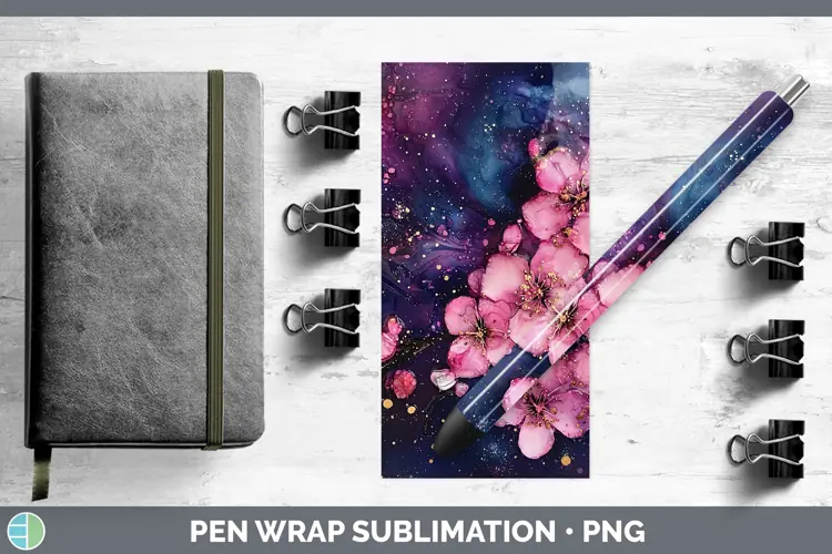 Galaxy Cherry Blossom Pen Wrap Sublimation Pen Designs