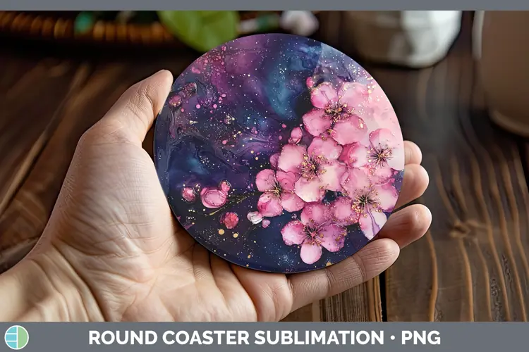 Galaxy Cherry Blossom Round Coaster Sublimation Coaster Desi