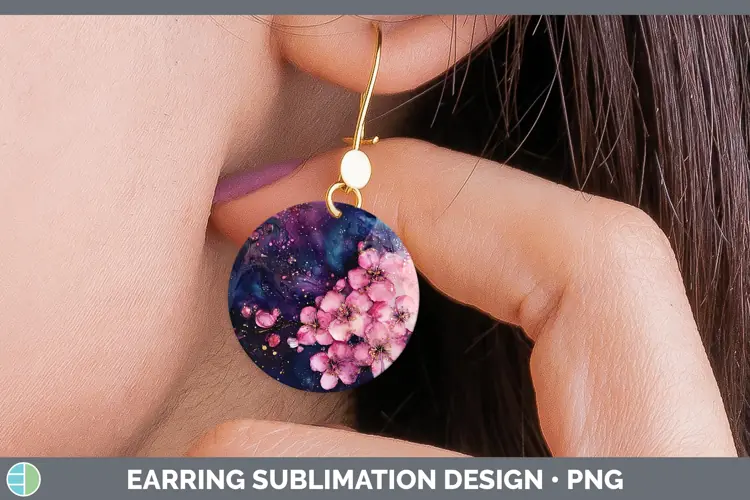 Galaxy Cherry Blossom Round Earrings Sublimation Earrings De