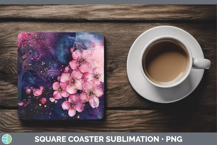 Galaxy Cherry Blossom Square Coaster Sublimation Coaster Des