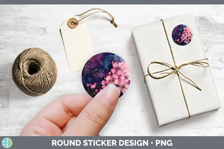 Galaxy Cherry Blossom Stickers | Round Labels Designs