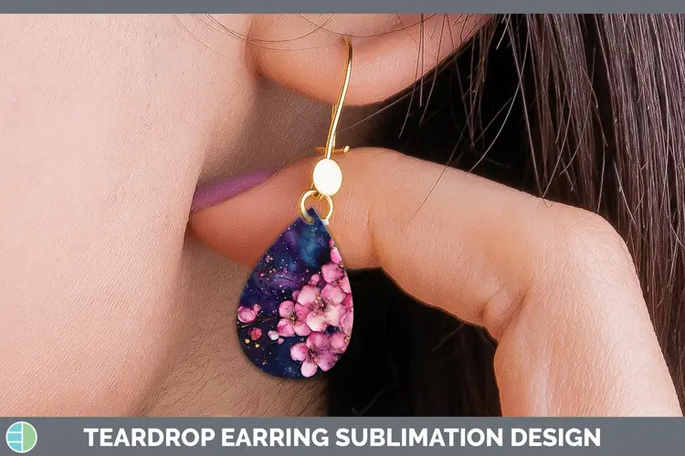 Galaxy Cherry Blossom Teardrop Earrings Sublimation Earrings