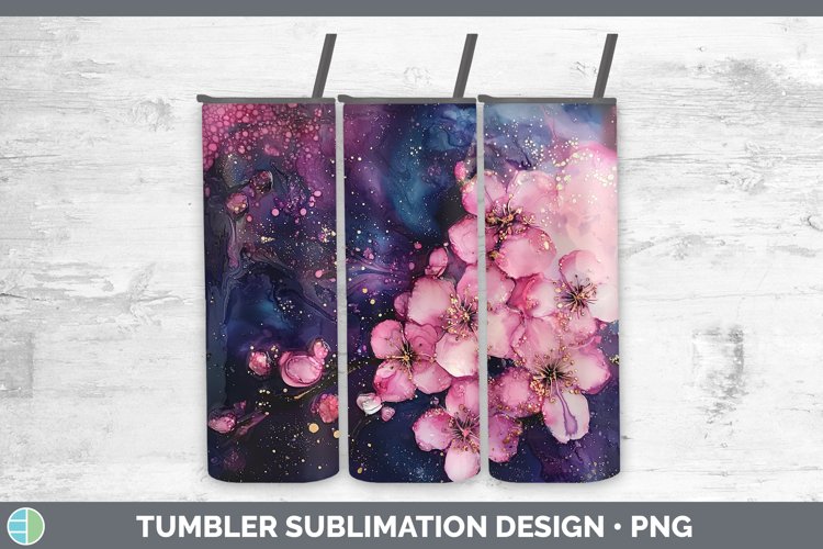 Galaxy Cherry Blossom Tumbler Sublimation 20 oz Skinny Tumbl
