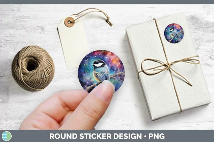 Galaxy Chickadee Stickers | Round Labels Designs