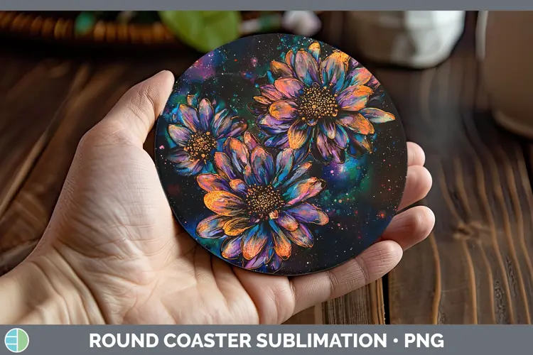 Galaxy Chrysanthemum Round Coaster Sublimation Coaster Desig