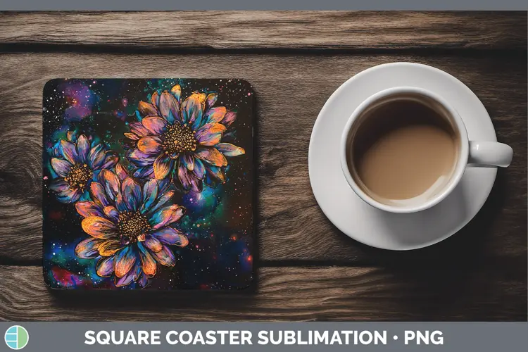 Galaxy Chrysanthemum Square Coaster Sublimation Coaster Desi