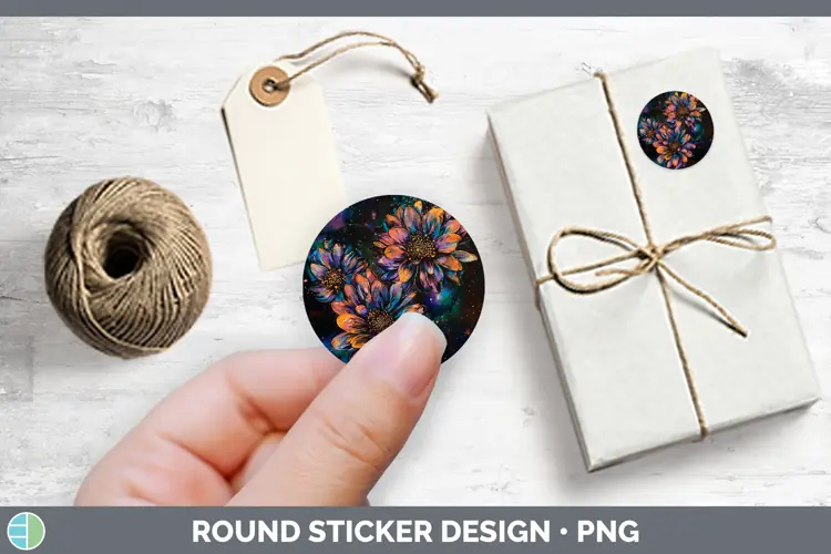 Galaxy Chrysanthemum Stickers | Round Labels Designs