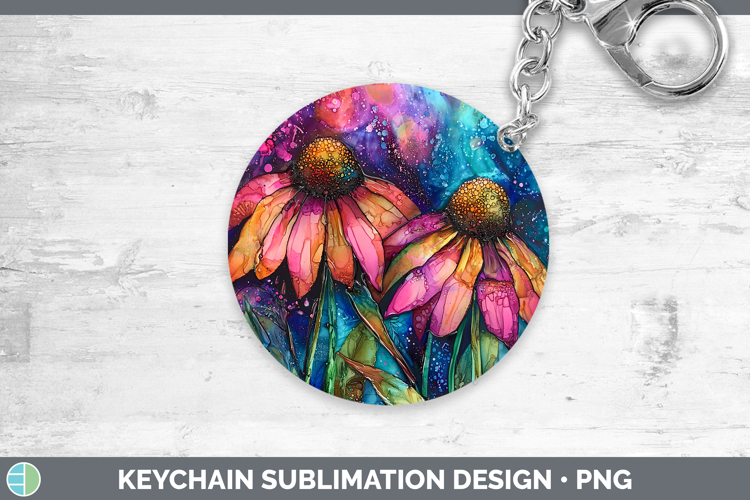 Galaxy Coneflower Keychain Sublimation Keyring Designs