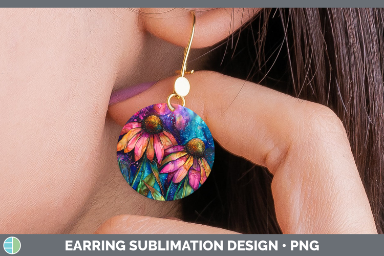 Galaxy Coneflower Round Earrings Sublimation Earrings Design