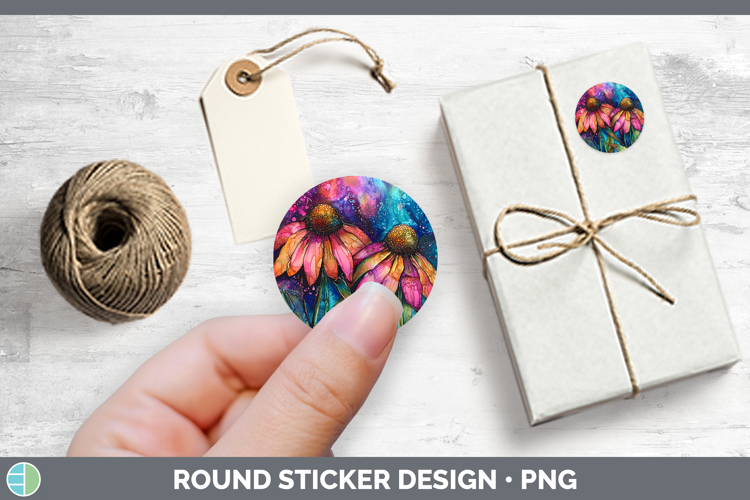 Galaxy Coneflower Stickers | Round Labels Designs