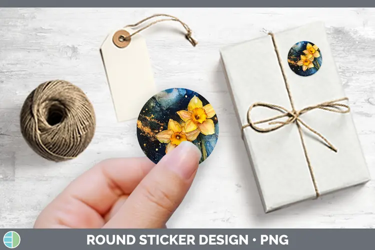 Galaxy Daffodil Stickers | Round Labels Designs