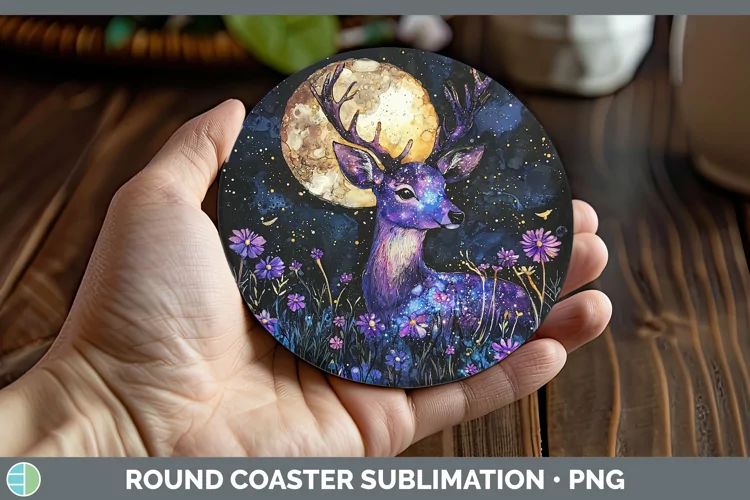 Galaxy Deer Round Coaster Sublimation Coaster Designs