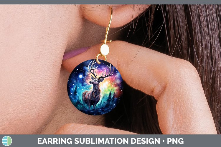 Galaxy Deer Round Earrings Sublimation Earrings Designs