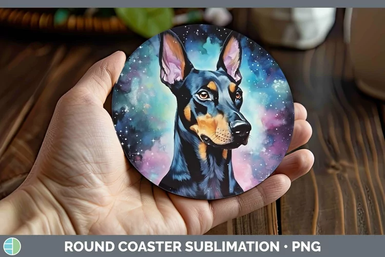Galaxy Doberman Pinscher Round Coaster Sublimation Coaster D