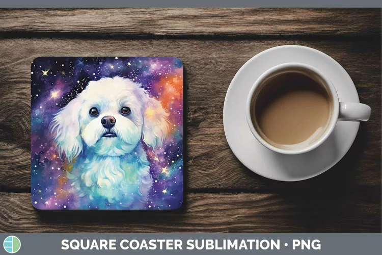 Galaxy Dog Bichon Frise Square Coaster Sublimation Coaster D
