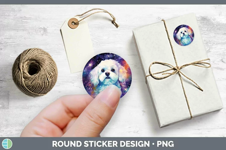 Galaxy Dog Bichon Frise Stickers | Round Labels Designs