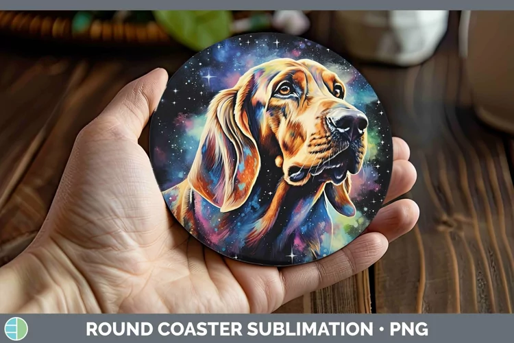 Galaxy Dog Bloodhound Round Coaster Sublimation Coaster Desi