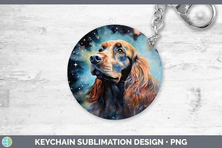 Galaxy Dog Cocker Spaniel Keychain Sublimation Keyring Desig