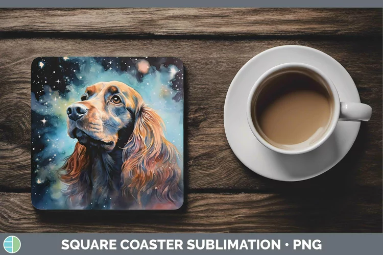 Galaxy Dog Cocker Spaniel Square Coaster Sublimation Coaster