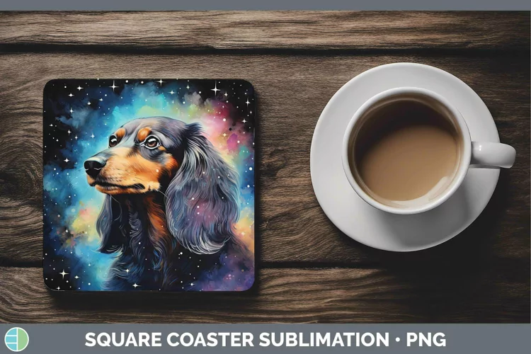 Galaxy Dog Dachshund Square Coaster Sublimation Coaster Desi