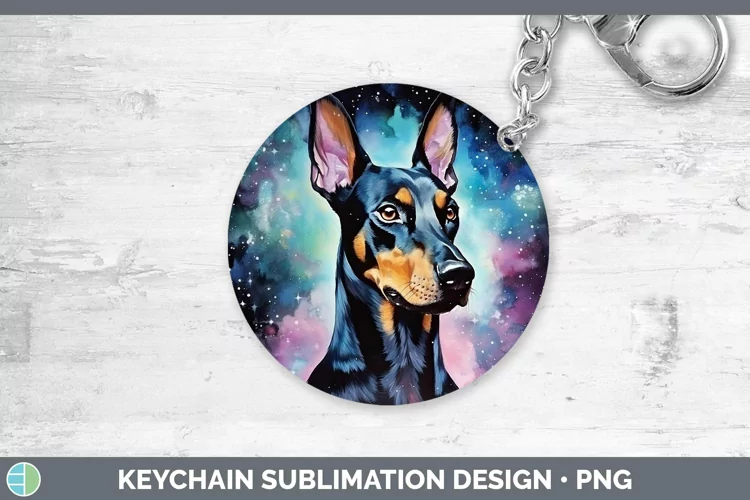 Galaxy Dog Doberman Pinscher Keychain Sublimation Keyring De