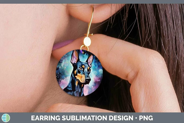 Galaxy Dog Doberman Pinscher Round Earrings Sublimation Earr