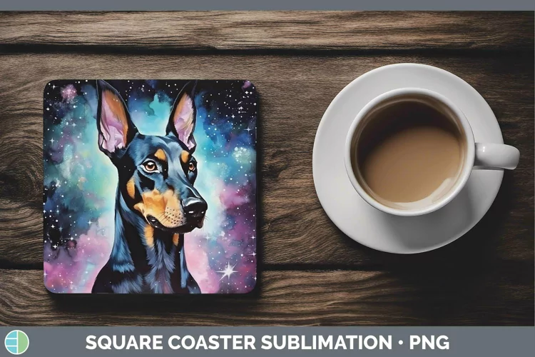 Galaxy Dog Doberman Pinscher Square Coaster Sublimation Coas