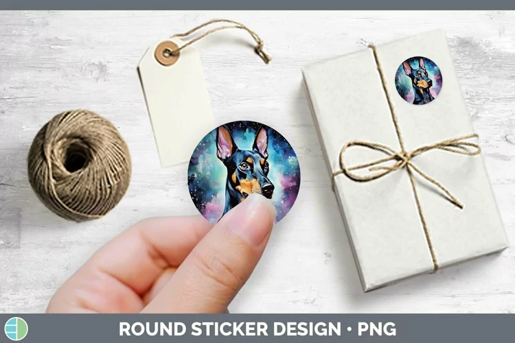 Galaxy Dog Doberman Pinscher Stickers | Round Labels Designs