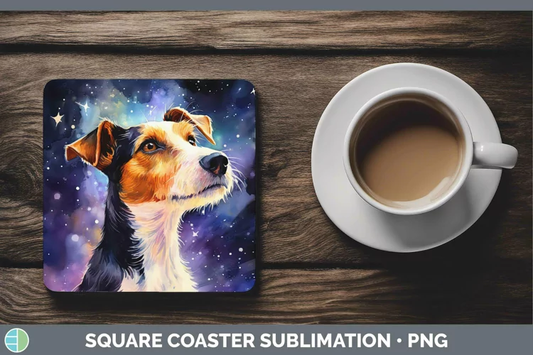 Galaxy Dog Fox Terrier Dog Square Coaster Sublimation Coaste