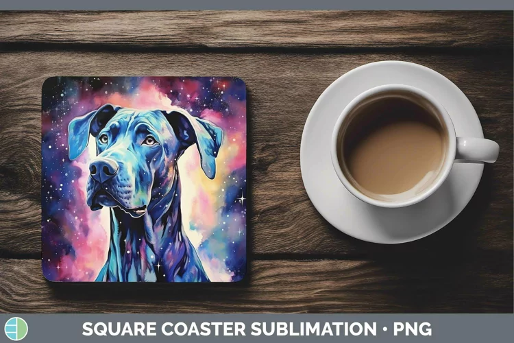 Galaxy Dog Great Dane Square Coaster Sublimation Coaster Des
