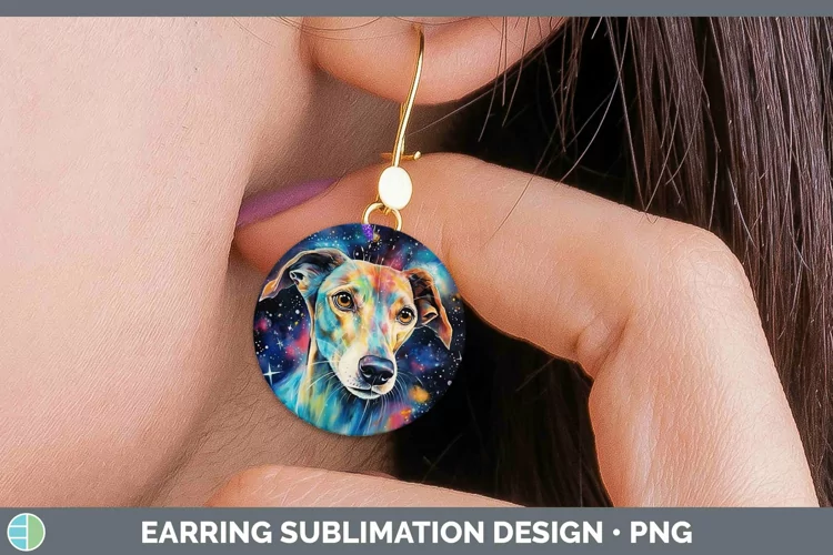 Galaxy Dog Greyhound Round Earrings Sublimation Earrings Des