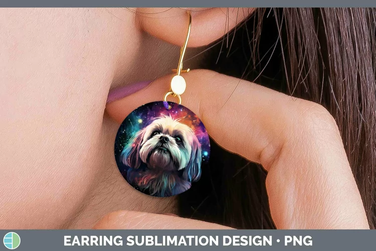 Galaxy Dog Lhasa Apso Round Earrings Sublimation Earrings De