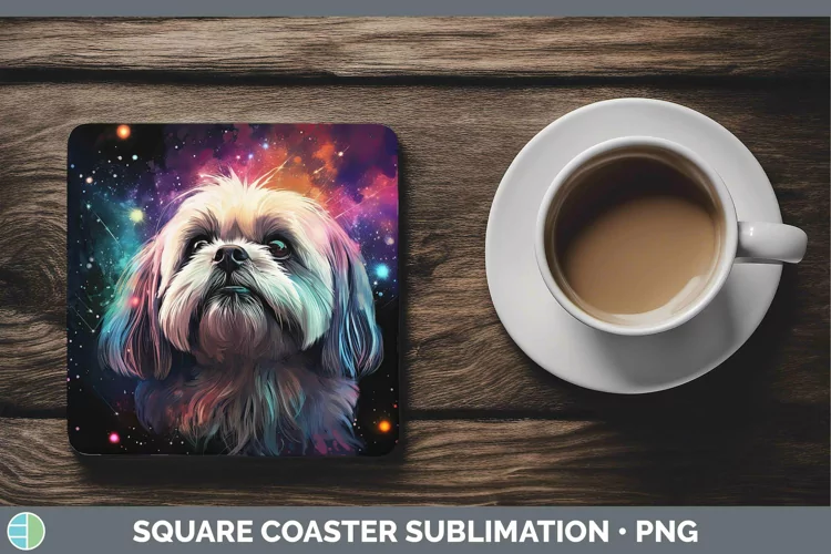 Galaxy Dog Lhasa Apso Square Coaster Sublimation Coaster Des