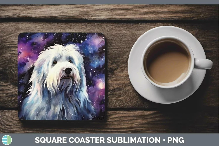 Galaxy Dog Old English Sheepdog Square Coaster Sublimation C