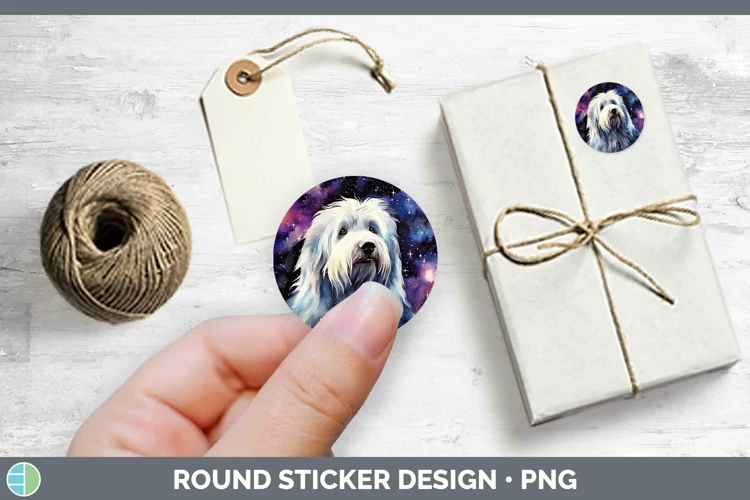 Galaxy Dog Old English Sheepdog Stickers | Round Labels Desi
