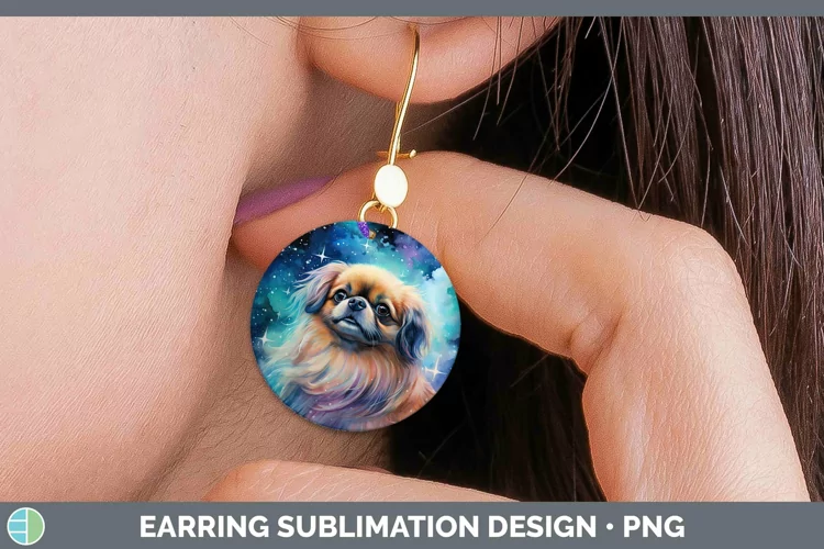 Galaxy Dog Pekingese Round Earrings Sublimation Earrings Des