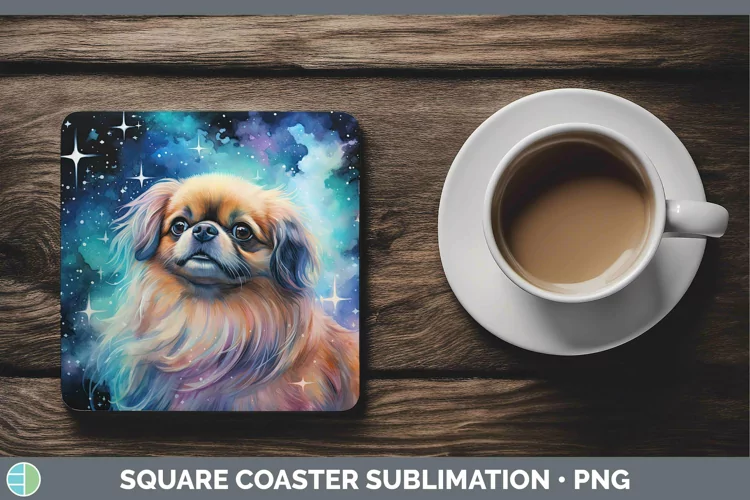 Galaxy Dog Pekingese Square Coaster Sublimation Coaster Desi
