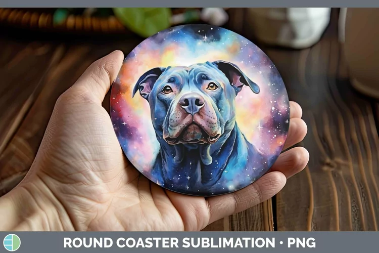 Galaxy Dog Pit Bull Round Coaster Sublimation Coaster Design