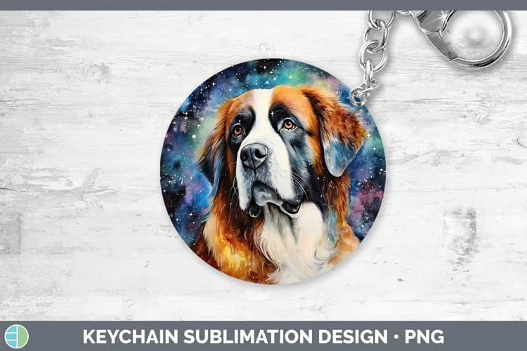 Galaxy Dog Saint Bernard Keychain Sublimation Keyring Design