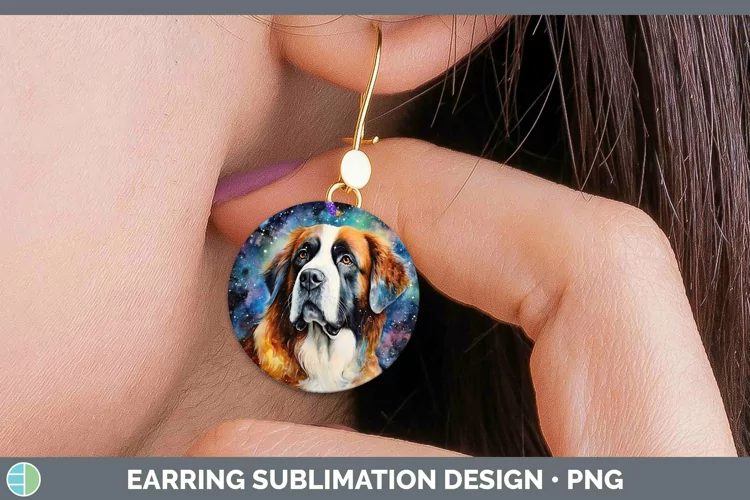 Galaxy Dog Saint Bernard Round Earrings Sublimation Earrings