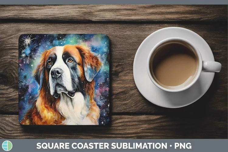 Galaxy Dog Saint Bernard Square Coaster Sublimation Coaster