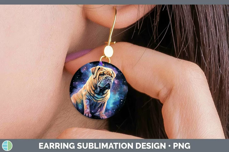 Galaxy Dog Shar Pei Round Earrings Sublimation Earrings Desi