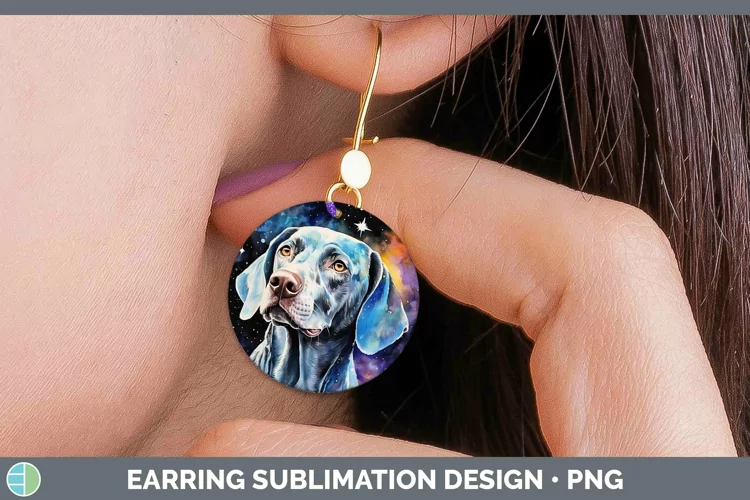 Galaxy Dog Weimaraner Round Earrings Sublimation Earrings De