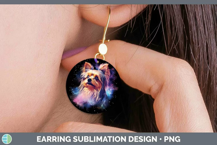 Galaxy Dog Yorkshire Terrier Round Earrings Sublimation Earr