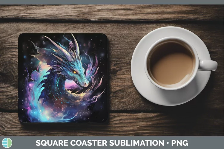 Galaxy Dragon Square Coaster Sublimation Coaster Designs