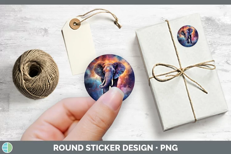 Galaxy Elephant Stickers | Round Labels Designs