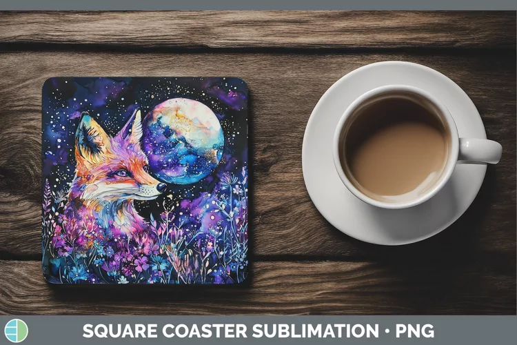 Galaxy Fox Square Coaster Sublimation Coaster Designs