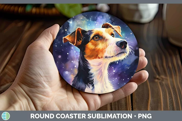 Galaxy Fox Terrier Dog Round Coaster Sublimation Coaster Des