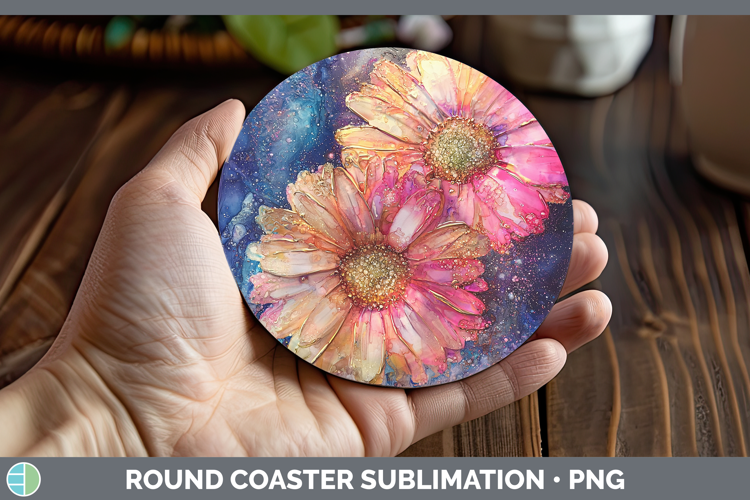Galaxy Gerbera Daisy Round Coaster Sublimation Coaster Desig